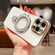 iPhone 16 Solid Color Electroplated Metal Holder Phone Case - Silver White