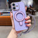 iPhone 16 Solid Color Electroplated Metal Holder Phone Case with Lanyard - Light Purple