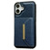 iPhone 16 Solid Color Metal Buckle Card Slots Bag Phone Case - Blue