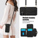 iPhone 16 Splicing Rhombic Texture Card Bag Phone Case with Long Lanyard - Black