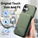 iPhone 16 Twill Fabric Leather Vertical Flip RFID Card Bag Phone Case - Green