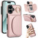 iPhone 16 YM007 Ring Holder Card Bag Skin Feel Phone Case - Rose Gold