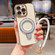 iPhone 16 Pro Max Charm Eye Electroplating Metal Holder Phone Case with Lanyard - Silver