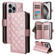 iPhone 16 Pro Max Crossbody Rhombic Zipper Tower Buckle Leather Phone Case with Lanyard - Rose Gold