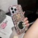iPhone 16 Pro Max Diamond Mirror Rabbit Handmade PC Phone Case - Pink Round Mirror