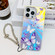 iPhone 16 Pro Max Electroplating Laser Butterfly Phone Case with Wrist Strap - White Purple Butterflies AB6