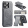 iPhone 16 Pro Max Fierre Shann Cowhide Vertical Flip Magnetic Card Holder Phone Case - Grey