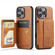 iPhone 16 Pro Max Fierre Shann Oil Wax Cow Leather Card Holder Back Phone Case - Brown