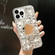 iPhone 16 Pro Max Mirror Handmade Bling Rhinestone PC Phone Case - Silver Gray Flower