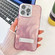 iPhone 16 Pro Max Plating Glitter Texture Fold Holder TPU Phone Case with Lens Film - Pink Feather Yarn