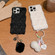 iPhone 16 Pro Max W-texture Plush PU Hybrid PC Phone Case with Doll Keychain - White
