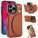 iPhone 16 Pro Max YM007 Ring Holder Card Bag Skin Feel Phone Case - Brown