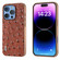 iPhone 16 Pro ABEEL Electroplating Frame Genuine Leather Ostrich Texture Phone Case - Coffee