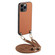 iPhone 16 Pro Carbon Fiber Texture Leather Back Phone Case with Crossbody Strap - Brown
