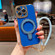iPhone 16 Pro Charm Eye Electroplating Metal Holder Phone Case with Lanyard - Blue