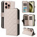 iPhone 16 Pro Crossbody Rhombic Zipper Tower Buckle Leather Phone Case with Lanyard - Beige