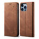 iPhone 16 Pro Denim Texture Casual Style Horizontal Flip Leather Case - Brown
