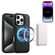 iPhone 16 Pro Denior Carbon Fiber Texture Leather Card Bag MagSafe Phone Case - Black