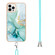 iPhone 16 Pro Electroplating Marble Dual-side IMD Phone Case with Lanyard - Green 003
