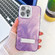 iPhone 16 Pro Plating Glitter Texture Fold Holder TPU Phone Case with Lens Film - Purple Feather Yarn