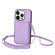 iPhone 16 Pro Rhombic Texture Card Bag RFID Phone Case with Long Lanyard - Light Purple