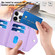 iPhone 16 Pro Rhombic Texture Card Bag RFID Phone Case with Long Lanyard - Light Purple