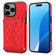 iPhone 16 Pro Splicing Rhombic Texture Card Bag Phone Case with Long Lanyard - Red