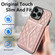 iPhone 16 Pro Splicing Rhombic Texture Card Bag Phone Case with Long Lanyard - Rose Gold