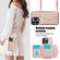 iPhone 16 Pro Splicing Rhombic Texture Card Bag Phone Case with Long Lanyard - Rose Gold
