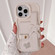 iPhone 16 Pro Wristband Leather Love Holder Card Bag Phone Case - White