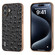 iPhone 16 Plus ABEEL Electroplating Frame Genuine Leather Ostrich Texture Phone Case - Black
