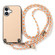 iPhone 16 Plus Carbon Fiber Texture Leather Back Phone Case with Crossbody Strap - Khaki
