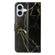 iPhone 16 Plus Colored Drawing Marble Pattern Leather Phone Case - Black Gold Marble