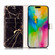 iPhone 16 Plus Colored Drawing Marble Pattern Leather Phone Case - Black Gold Marble