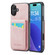 iPhone 16 Plus Fierre Shann Crazy Horse Card Holder Back Cover PU Phone Case - Pink