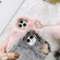 iPhone 16 Plus Gold Diamond Flower Decorated Plush Silicone Phone Case with Pendant - Grey