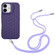 iPhone 16 Plus Honeycomb Radiating Lens Holder Magsafe Phone Case with Lanyard - Purple