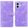 iPhone 16 Plus Lace Floral Embossed Magnetic Buckle PU Phone Case With Wrist Strap - Purple