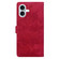 iPhone 16 Plus Lace Floral Embossed Magnetic Buckle PU Phone Case With Wrist Strap - Red