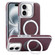 iPhone 16 Plus Plated Leather Grain Rotation MagSafe Holder Phone Case - Dark Red