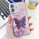 iPhone 16 Plus Plating Glitter Texture Butterfly Holder TPU Phone Case with Lens Film - Purple Feathers
