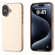 iPhone 16 Plus PU Leather Electroplating Frame Full Coverage Phone Case - Peach Pink
