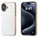 iPhone 16 Plus PU Leather Electroplating Frame Full Coverage Phone Case - White
