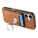 iPhone 16 Plus Retro Folding Ring Holder Card Bag MagSafe Phone Case - Brown