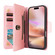 iPhone 16 Plus Rivet Buckle 9 Cards Three Fold Leather Phone Case - Rose Gold