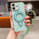 iPhone 16 Plus Solid Color Electroplated Metal Holder Phone Case with Lanyard - Light Green