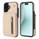 iPhone 16 Plus YM006 Skin Feel Zipper Card Bag Phone Case with Dual Lanyard - Apricot