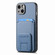 iPhone 15 Carbon Fiber Card Bag Fold Stand Phone Case - Blue