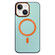 iPhone 15 Contrast Color Imitation Wood Texture MagSafe Phone Case - Light Cyan