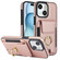 iPhone 15 Elastic Card Bag Ring Holder Phone Case - Rose Gold